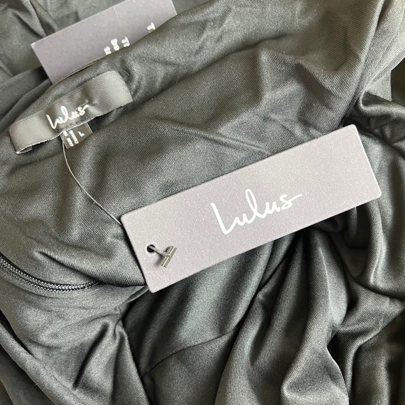 Lulus Black Strapless Ruched Chiffon Maxi Dress Evening Gown Luxe Large NWT - Picture 6 of 9